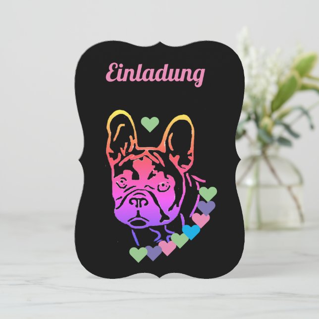 Französische Bulldogge Herzhalsband French Bulldog Inbjudningar (Stående Fram)