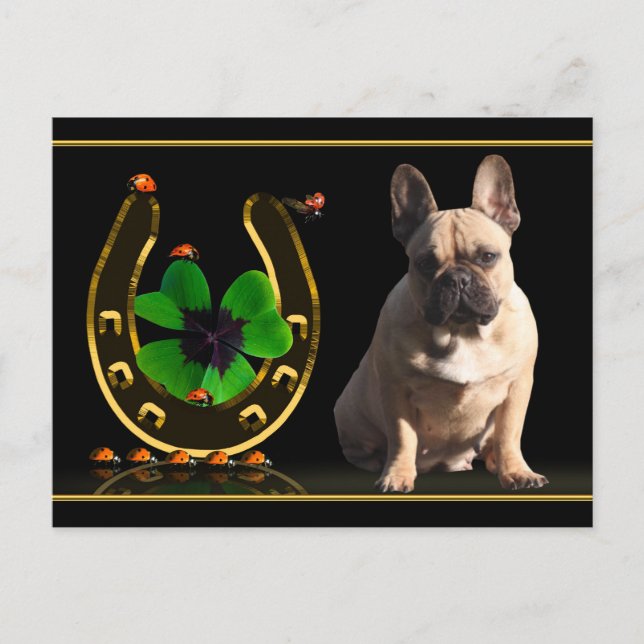 Französische Bulldogge Hufeisen French Bulldog Vykort (Framsida)