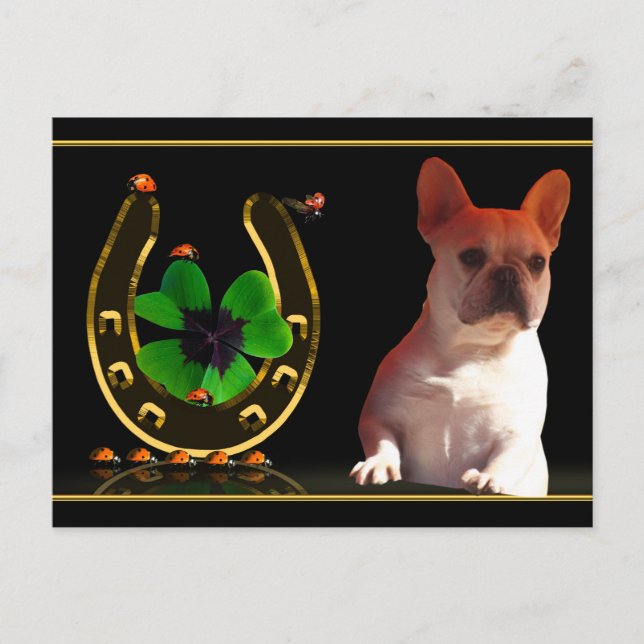 Französische Bulldogge Hufeisen French Bulldog Vykort (Framsida)