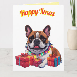 Französische Bulldogge Lichterkette Weihnachten Kort