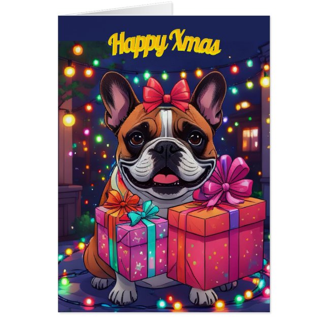Französische Bulldogge Lichterkette Weihnachten OBS Kort (Framsidan)