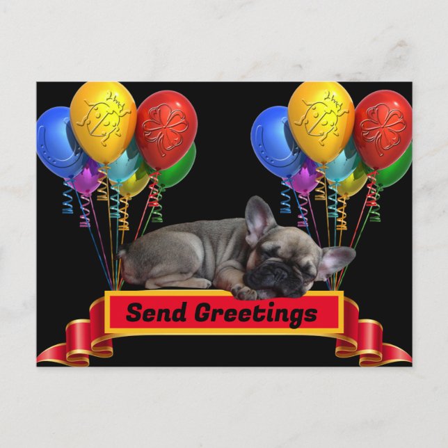Französische Bulldogge Luftballon French Bulldog Vykort (Framsida)