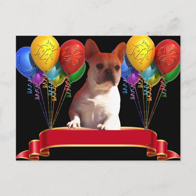 Französische Bulldogge Luftballon French Bulldog Vykort (Framsida)