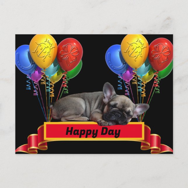 Französische Bulldogge Luftballon French Bulldog Vykort (Framsida)