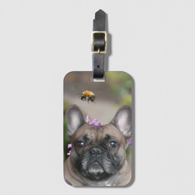 Französische Bulldogge mit Biene French Bulldog Bagagebricka (Framsida vertikal)