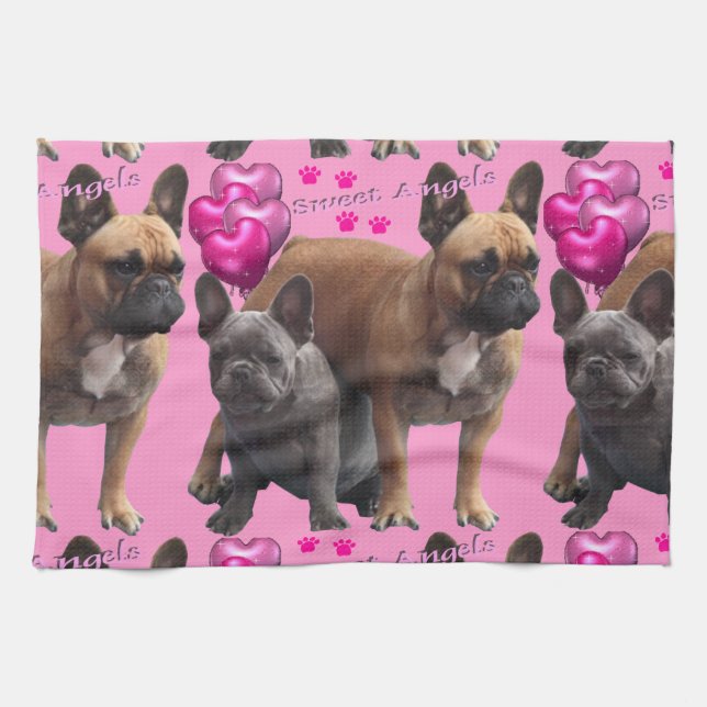 Französische Bulldogge mit Herz French Bulldog Kökshandduk (Horisontell)
