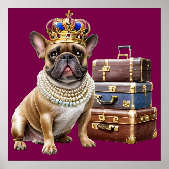 französische Bulldogge mit Koffer und Perlen Poster (Framsidan)
