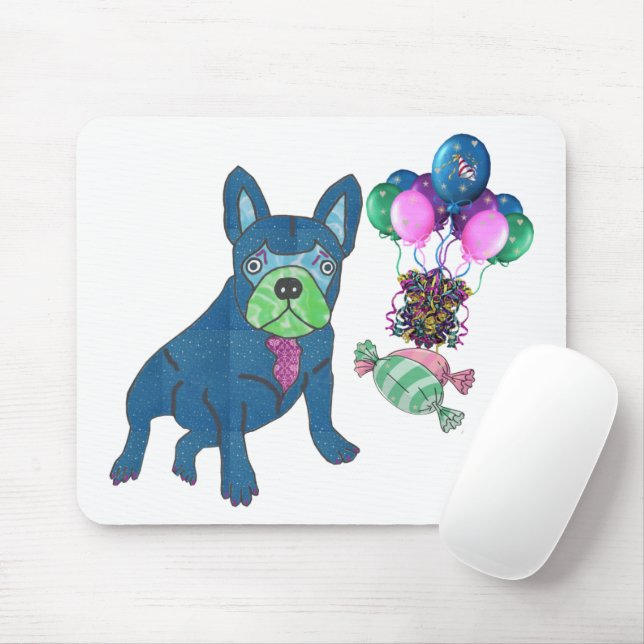 Französische Bulldogge mit Luftballons Mousepad Musmatta (Med mus)
