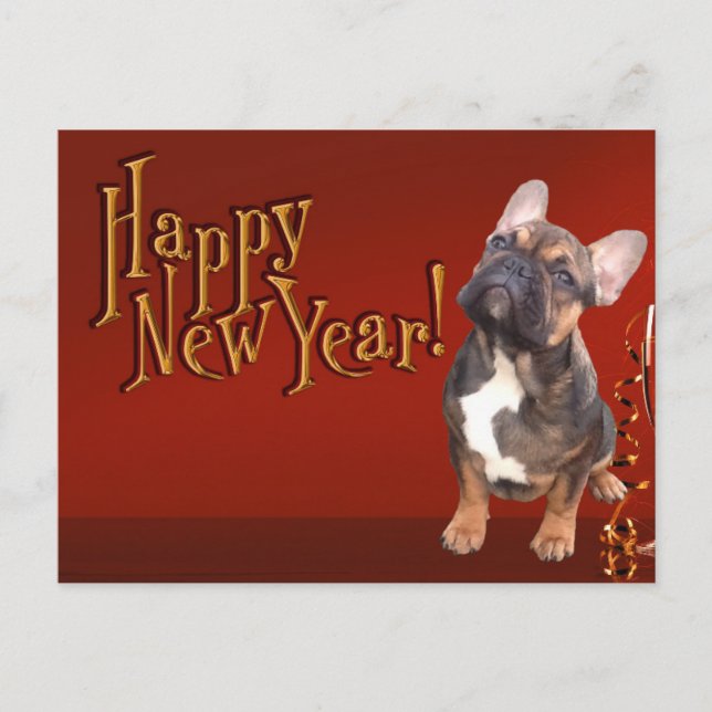  französische Bulldogge Neujahr French Bulldog Vykort (Framsida)