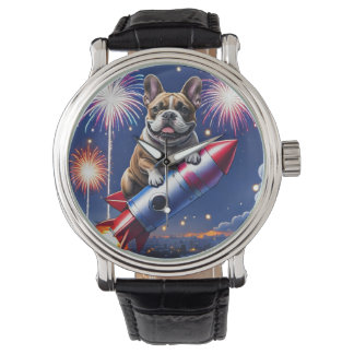 Französische Bulldogge Neujahr lustig Rakete Armbandsur