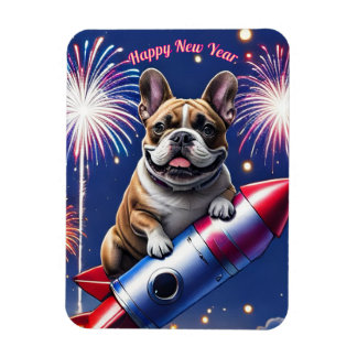 Französische Bulldogge Neujahr lustig Rakete Magnet
