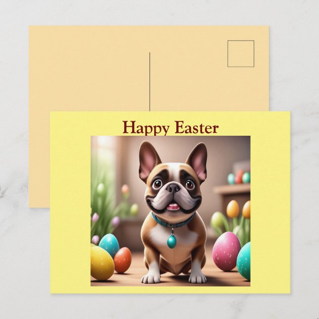 Französische Bulldogge Ostern French Bulldog Helg Vykort (Fram/baksida)