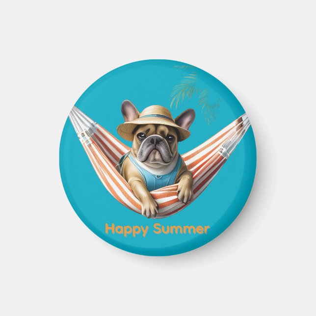 Französische Bulldogge Palme Strand French Bulldog Magnet (Framsidan)