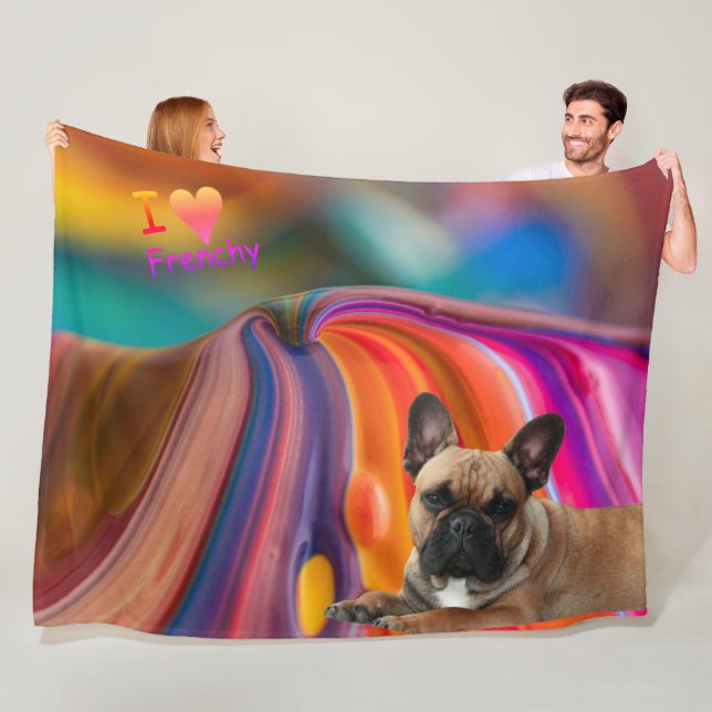 Französische Bulldogge Regenbogen French Bulldog Fleecefilt (På plats)