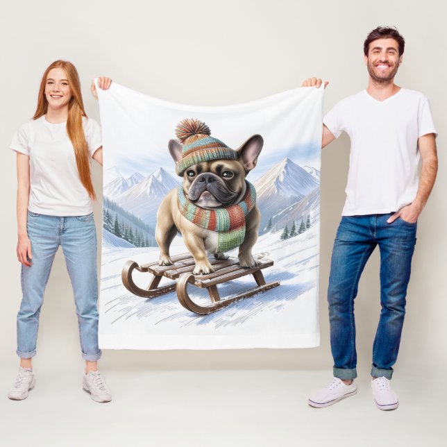 Französische Bulldogge Schlittenfahrt Bulldog Fleecefilt (På plats)