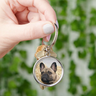 Französische Bulldogge Schlüsselanhänger Rund Silverfärgad Nyckelring