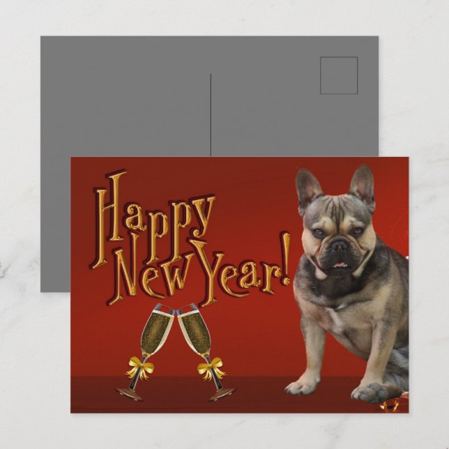  französische Bulldogge Sekt French Bulldog Vykort (Fram/baksida)