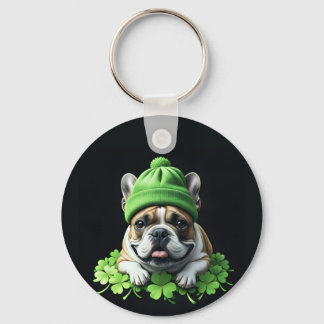 Französische Bulldogge St. Patrick's Day Kleeblatt Nyckelring