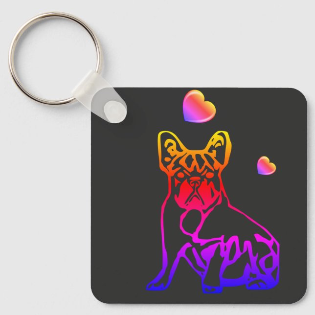 Französische Bulldogge Tecknad Nyckelring (Framsida)