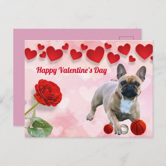 Französische Bulldogge Valentinstag French Bulldog Vykort (Fram/baksida)