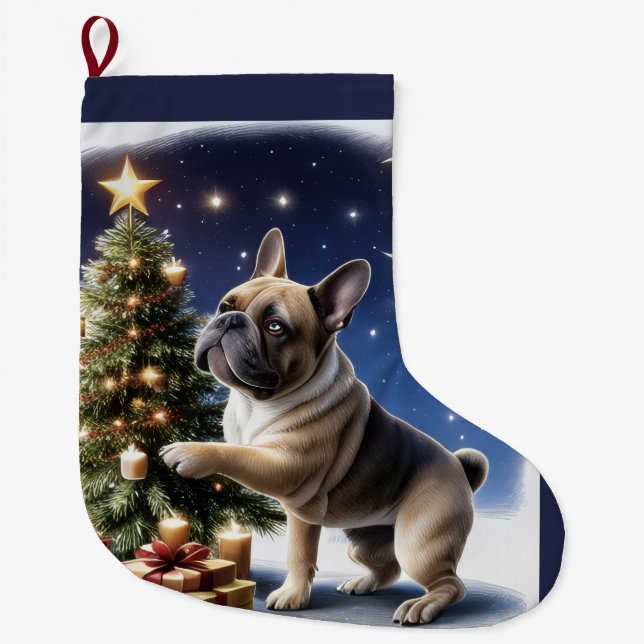 Französische Bulldogge Weihnachten Baum Stor Julstrumpa (Framsidan)