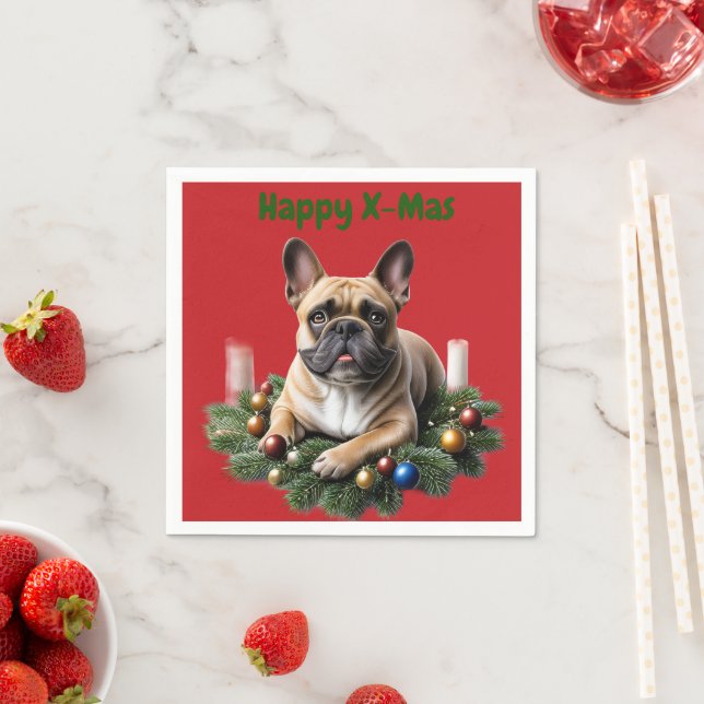 Französische Bulldogge Weihnachten French Bulldog Pappersservett (Insitu)