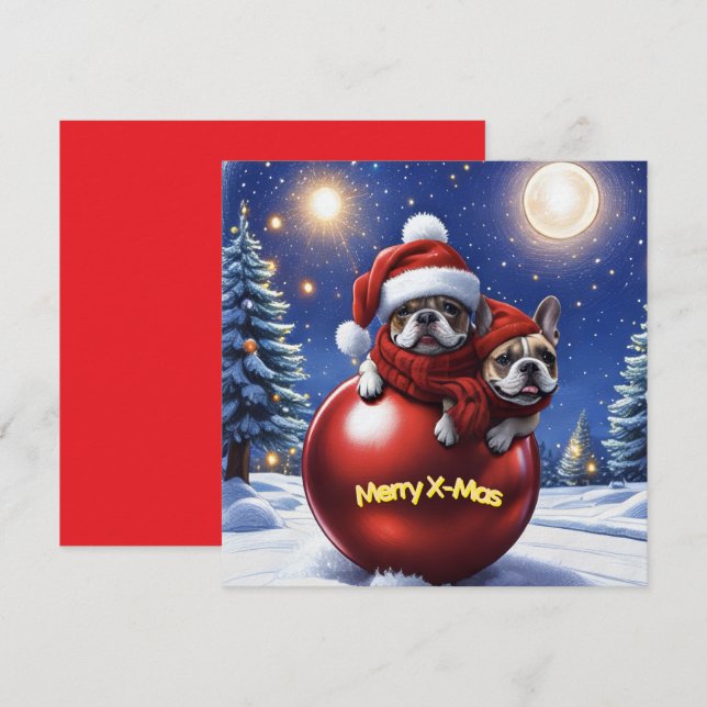 Französische Bulldogge Weihnachten  French Bullog Inbjudningar (Fram/baksida)