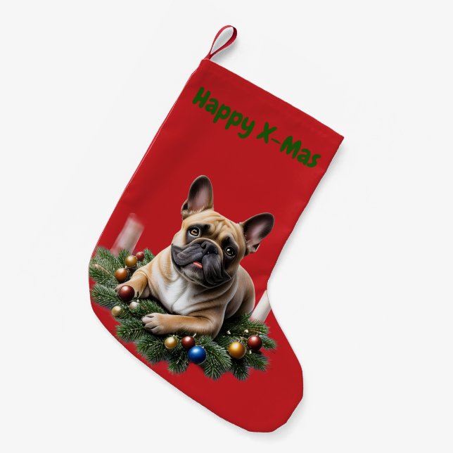 Französische Bulldogge Weihnachten Kranz Liten Julstrumpa (Framsidan (Hängande))