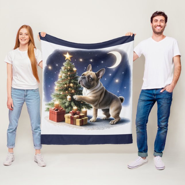 Französische Bulldogge Weihnachtsbaum Bulldog Fleecefilt (På plats)