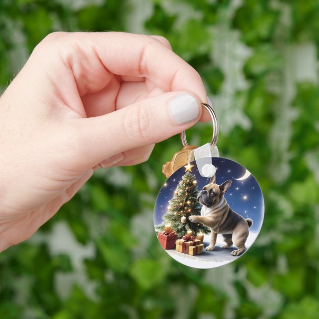 Französische Bulldogge Weihnachtsbaum Bulldog Nyckelring (Hand)