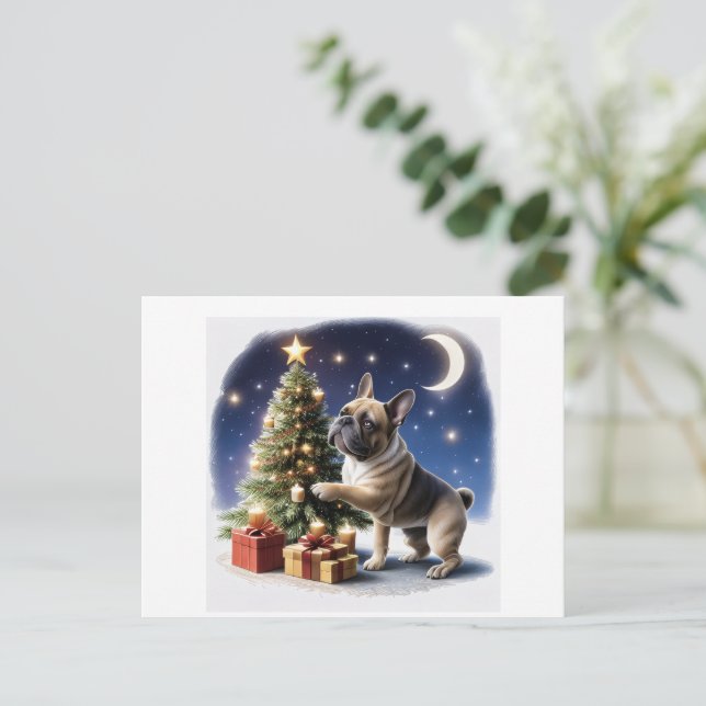 Französische Bulldogge Weihnachtsbaum Bulldog Vykort (Stående Fram)