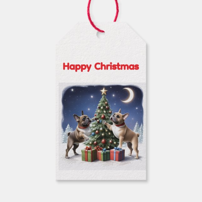 Französische Bulldogge Weihnachtsbaum Weihnachten Presentetikett (Baksidan)