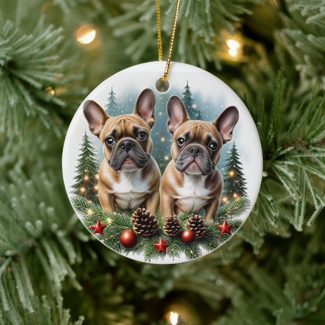 Französische Bulldogge  Weihnachtskranz Bulldog Julgransprydnad Keramik (Träd)