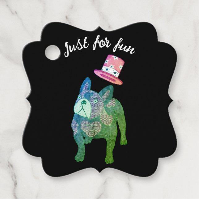 Französische Bulldogge Zylinder Neujahr Gåvor Etiketter (Framsida)