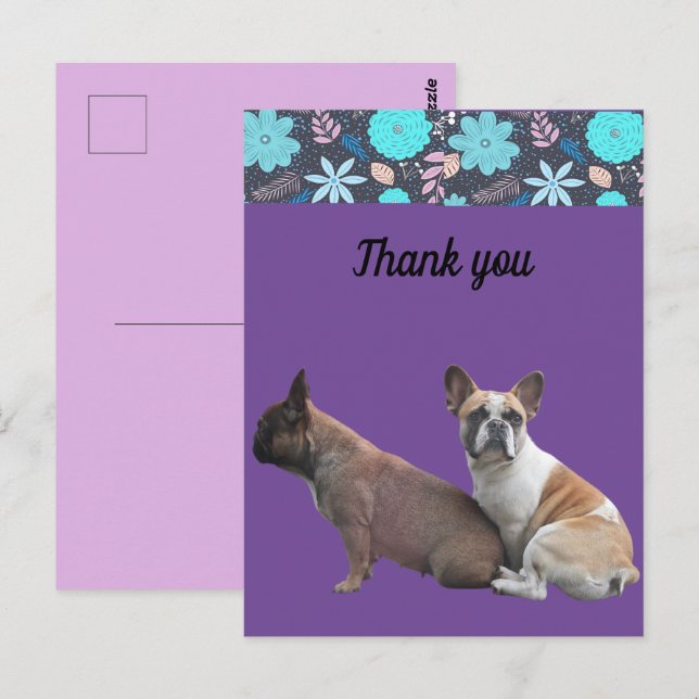  französische Bulldoggen Dankeschön French Bulldog Vykort (Fram/baksida)