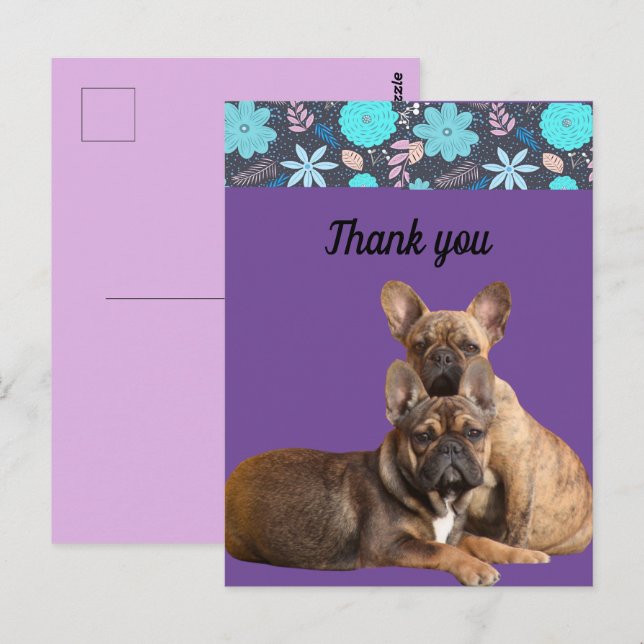  französische Bulldoggen Dankeschön French Bulldog Vykort (Fram/baksida)