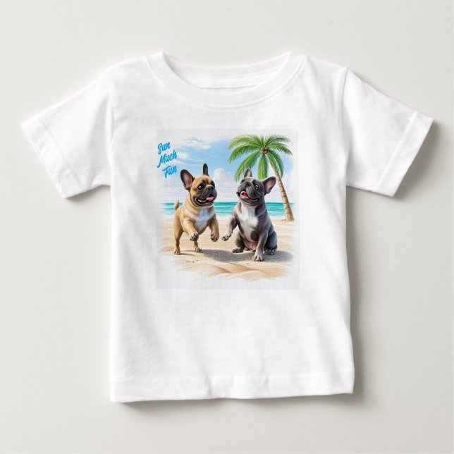 Französische Bulldoggen Strand French Bulldog T Shirt (Framsida)
