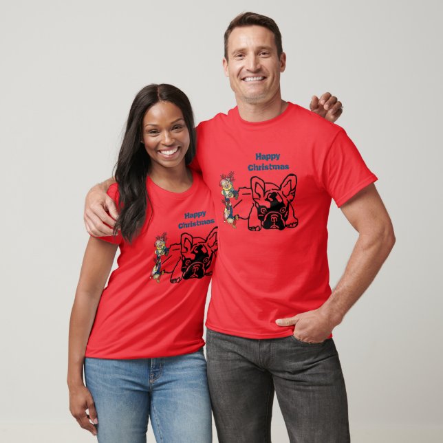 Französische Bulldoggen Weihnachten Feier T Shirt (Unisex)