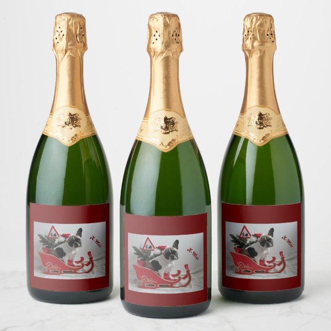 Französische Bulldoggen Weihnachten Sparkling Wine (Flaskor)
