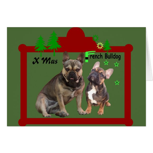 Französische Bulldoggen Weihnachtskarte Hälsningskort (Framsidan Horizontal)