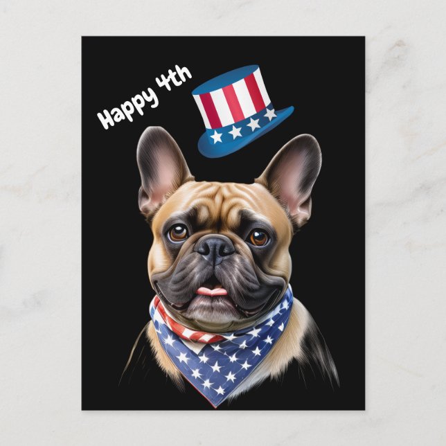 Französischen Bulldoggen Amerika 4.Juli Vykort (Framsida)