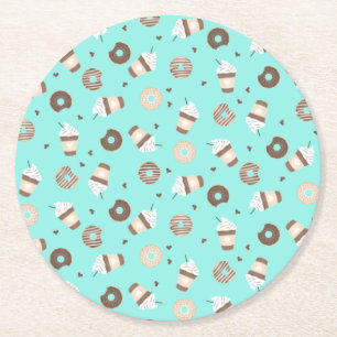Frappuccino Coffee Sprinkled Donut Mönster Underlägg Papper Rund