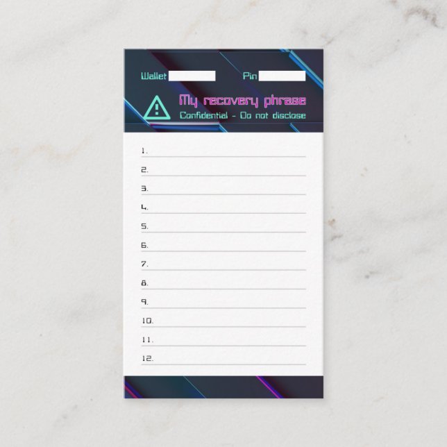 Fras för återställning av kryptografiskt lösenord, visitkort (Framsida)