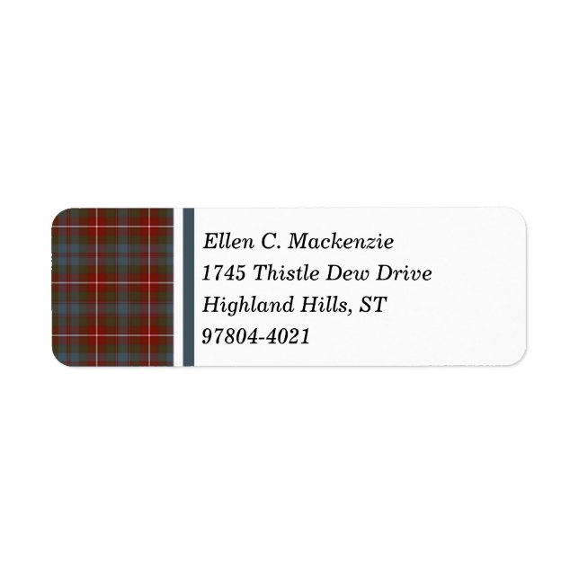 Fraser av Lovat Mörk Red Weasted Scottish Tartan Returadress Etikett (Framsidan)