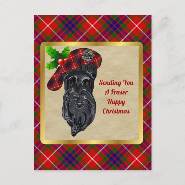 Fraser Clan Badge & Tartan jul Vykort (Framsida)