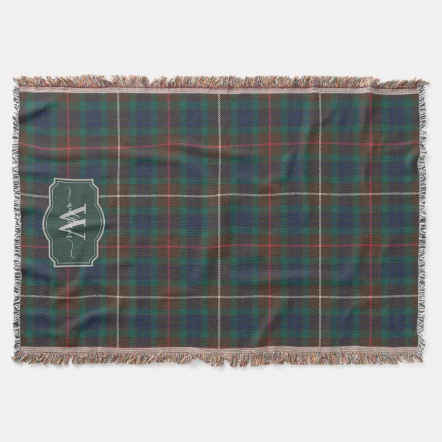 Fraser Hunting Tartan Skotsk Klanscheckad Monogram Filt (Framsidan)