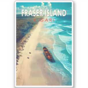 Fraser Island K'gari Australia Travel Art Vintage Klistermärken