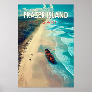 Fraser Island K'gari Australia Travel Art Vintage Poster