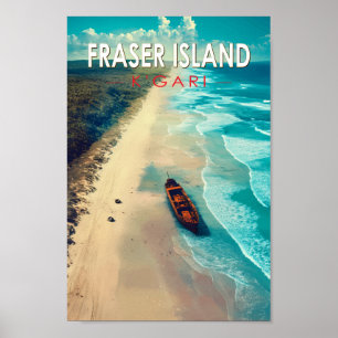 Fraser Island K'gari Australia Travel Art Vintage Poster