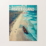 Fraser Island K'gari Australia Travel Art Vintage Pussel<br><div class="desc">Fraser Island i en vektorkonst stil. K'gari,  som också är känd av sin tidigare namn Fraser Island,  är en sandö som är upptagen på världsarvslisten längs södra östran kusten.</div>